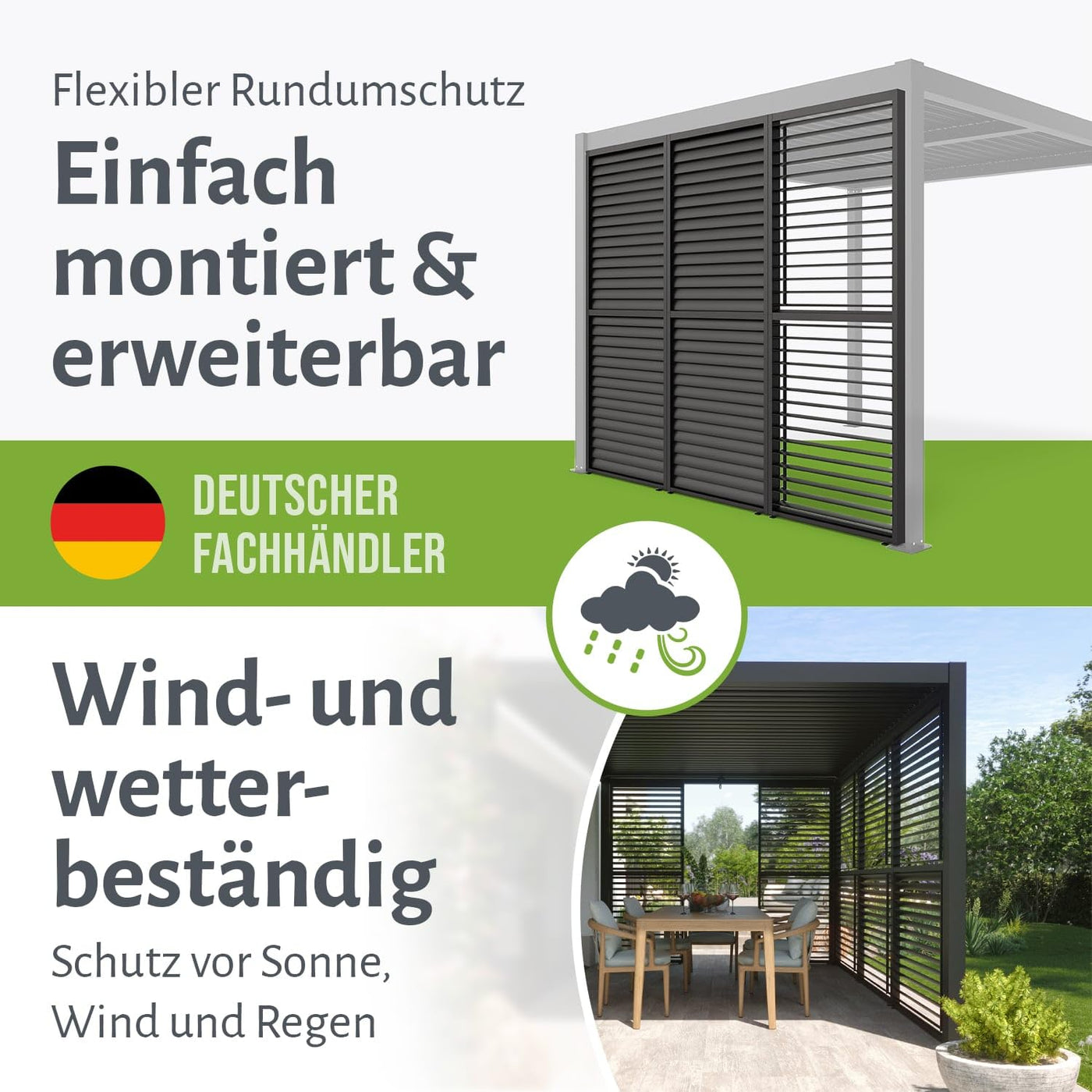 empasa Bewegliche Lamellenseitenwand für Pergola Zeus aus Aluminium Sichtschutz Paneel Windschutz Sonnenschutz, Terrasse, anthrazit, in Zwei Größen