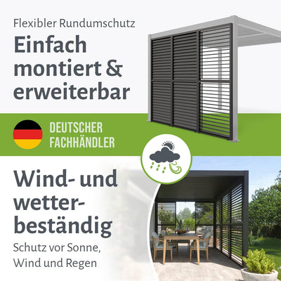 empasa Bewegliche Lamellenseitenwand für Pergola Zeus aus Aluminium Sichtschutz Paneel Windschutz Sonnenschutz, Terrasse, anthrazit, in Zwei Größen