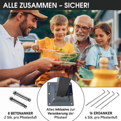 BRAST® Alu Pavillon Summerdream | viele Modelle & Farben | Größen 3x3m 3x4m | Moskitonetz + LEDs | TÜV geprüft | wasserdicht | UV-Schutz | festes Dach | 3x3m Grau LEDs