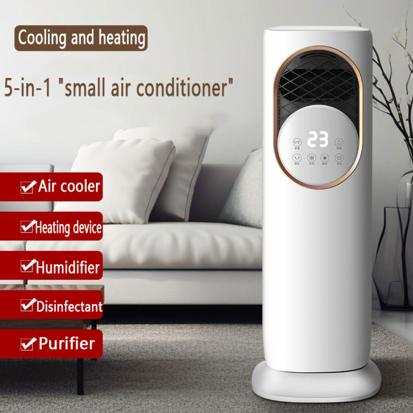 Turm-Kühlventilator mit Fernbedienung, Verdunstungsluftkühler, flügelloser Standventilator mit 5 Modi, 3 Geschwindigkeiten und Digitalanzeige, Standventilator mit oszillierendem 8-Stunden-Ti