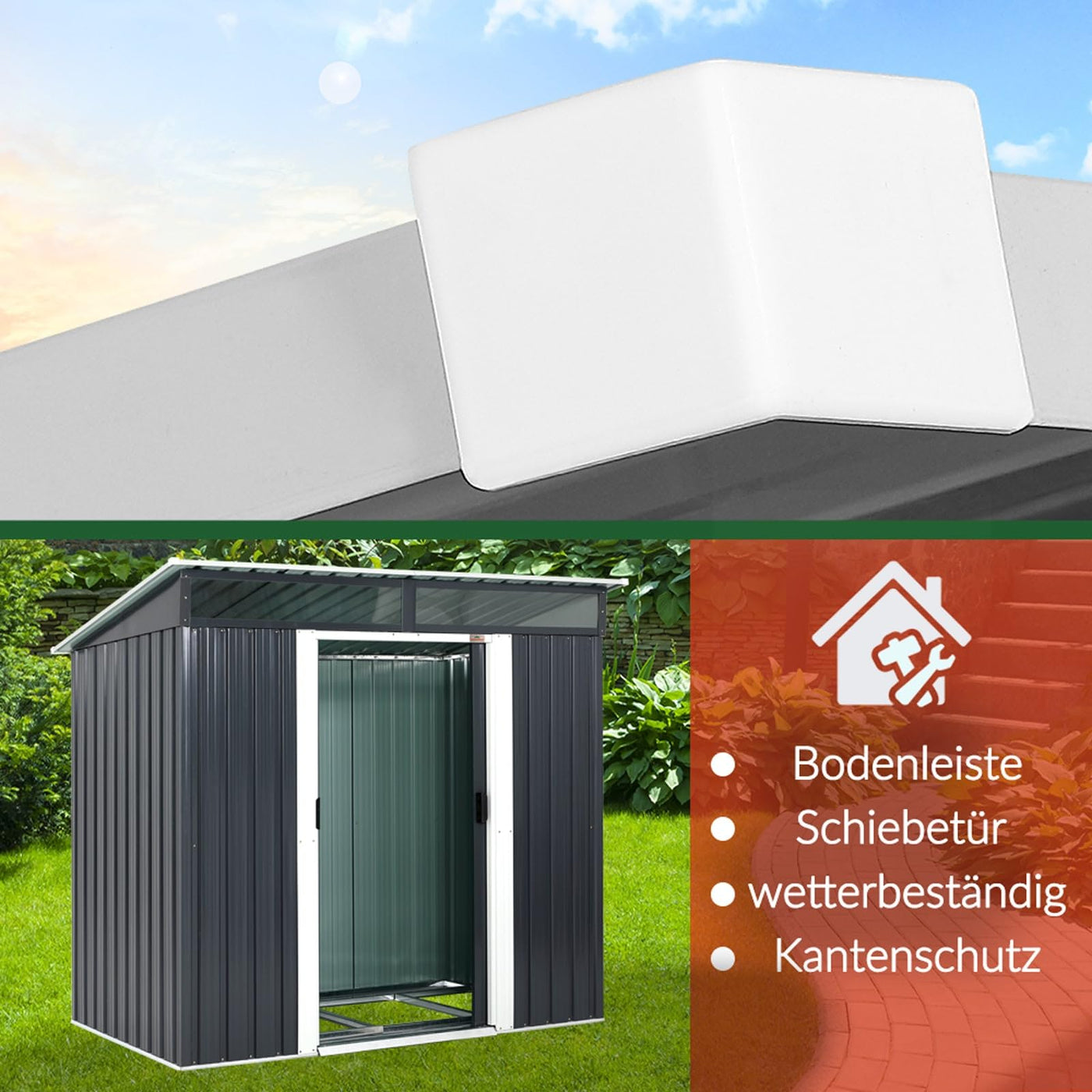 GARDEBRUK® L Metall Gerätehaus 2m² mit Fundament 200x125x180cm 2 Fenster Anthrazit Geräteschuppen Gartenhaus 4m³