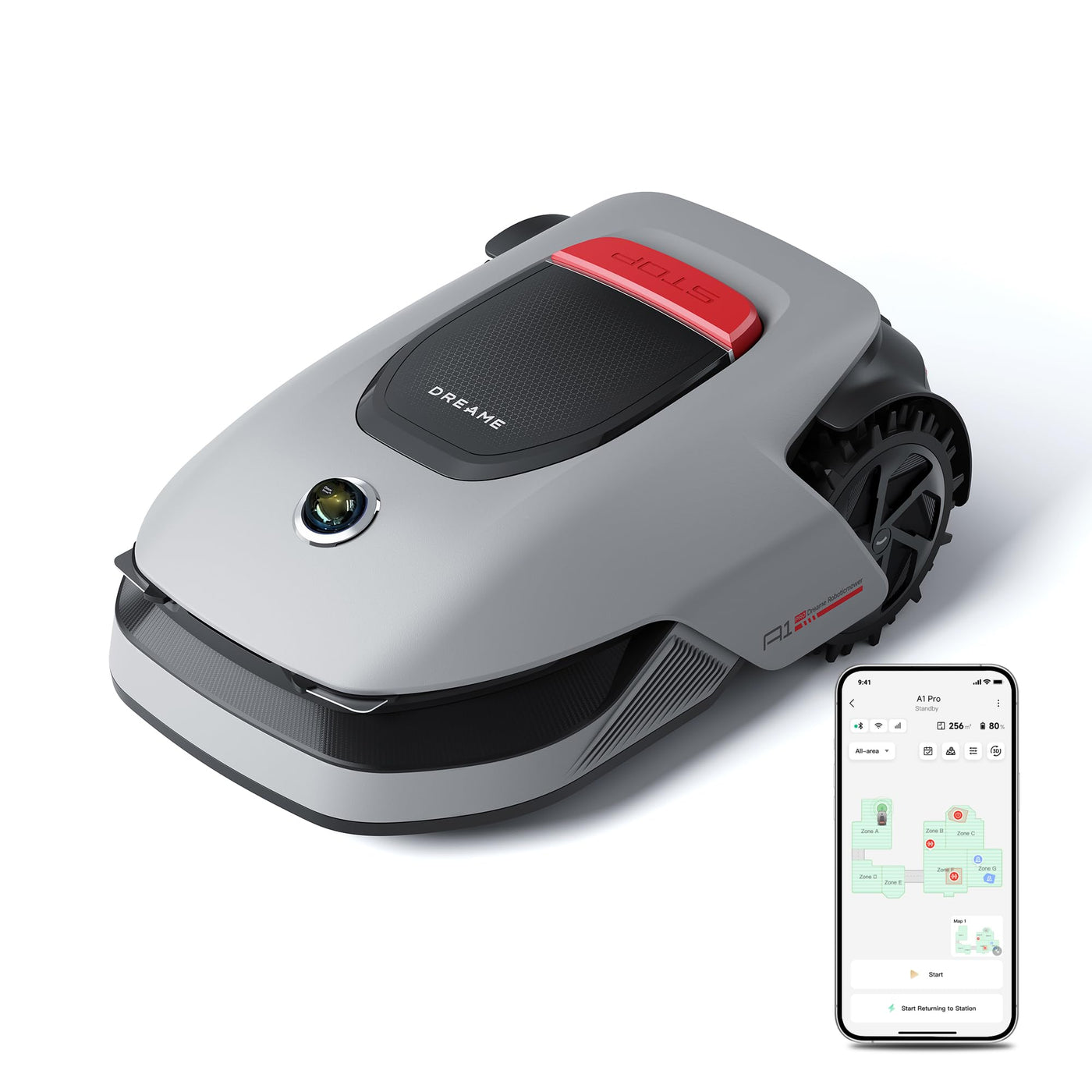 dreame Intelligenter Mähroboter A1 Pro ohne Begrenzungskabel, 3D-LiDAR, Drahtloser Umfang, 2000m², App-Steuerung, OmniSense Technologie, Intuitive Zonenverwaltung, Intelligente Hindernisvermeidung