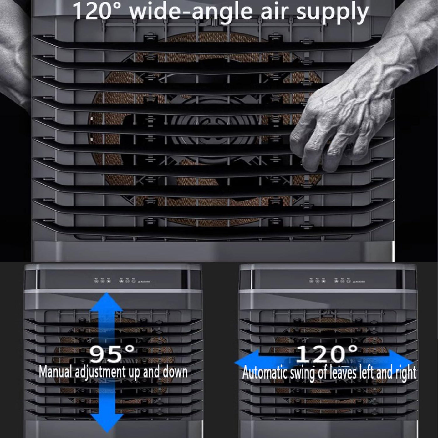Tragbare Klimaanlage, Verdunstungsluftkühler mit 3 Geschwindigkeiten und 3 Modi, 12-Stunden-Timer, 45-l-Wassertank, Ferngesteuerter Kühlventilator mit 120°-Oszillation, kein Schlauch erforde