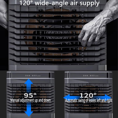 Tragbare Klimaanlage, Verdunstungsluftkühler mit 3 Geschwindigkeiten und 3 Modi, 12-Stunden-Timer, 45-l-Wassertank, Ferngesteuerter Kühlventilator mit 120°-Oszillation, kein Schlauch erforde