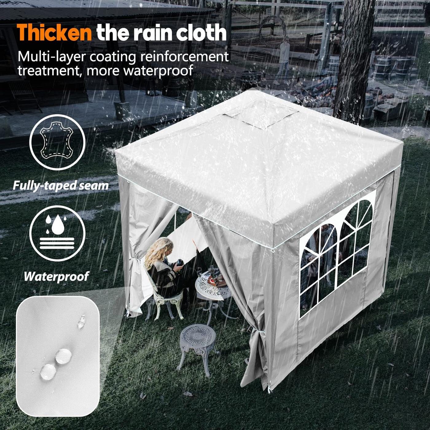 SANHENG Pop-Up-Pavillon, Pop-Up-Zelt mit Gewichten, vollständig wasserdicht, Allwetter-Pavillon, ideal für Outdoor, Party, Camping, 2 x 2 m, Weiß