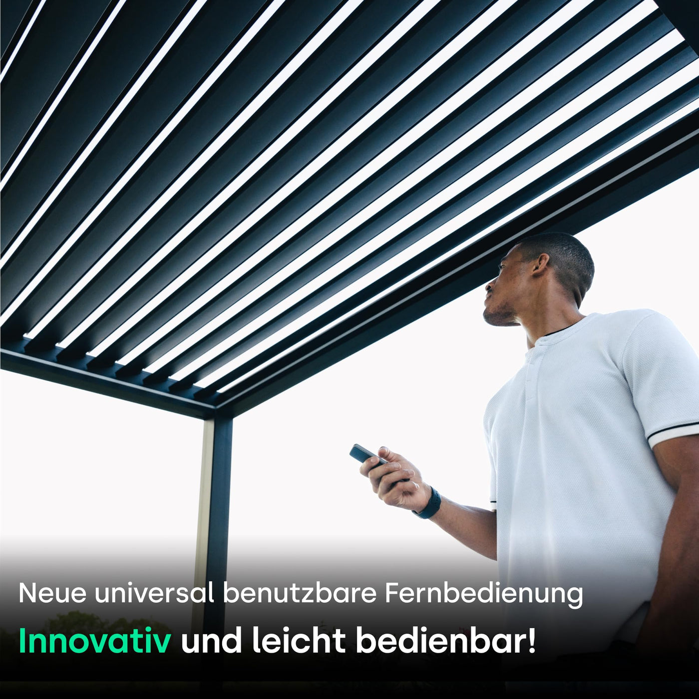 PERGOLUX – Sundream S2 elektrische Pergola – Garten Pavillon mit LED-Beleuchtung & elektrisch verstellbarem Lamellendach (Anthrazit Pergola mit Weißem Lamellendach, 3x5m Freistehend)