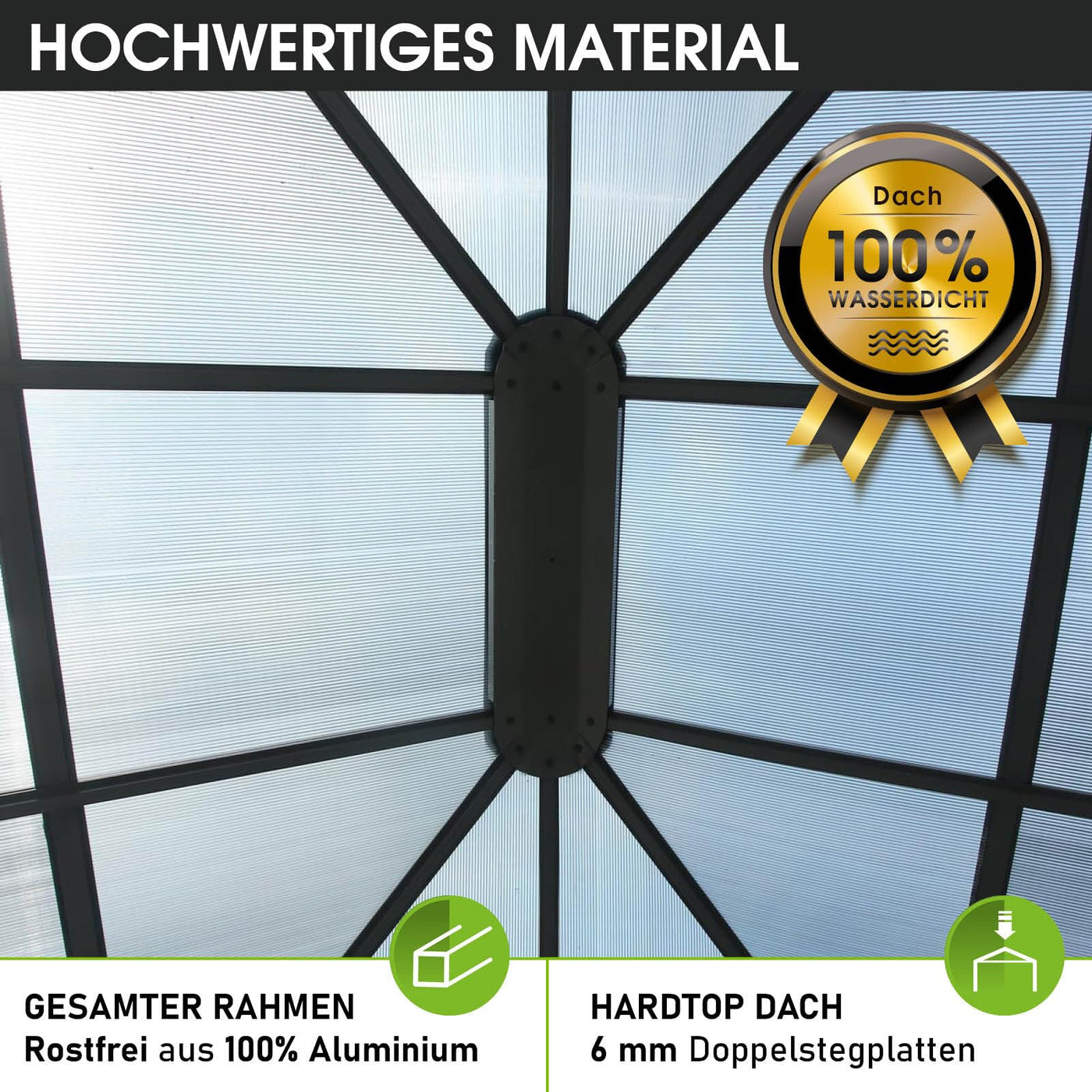 BRAST® Alu Pavillon Summerdream | viele Modelle & Farben | Größen 3x3m 3x4m | Moskitonetz + LEDs | TÜV geprüft | wasserdicht | UV-Schutz | festes Dach | 3x3m Grau LEDs