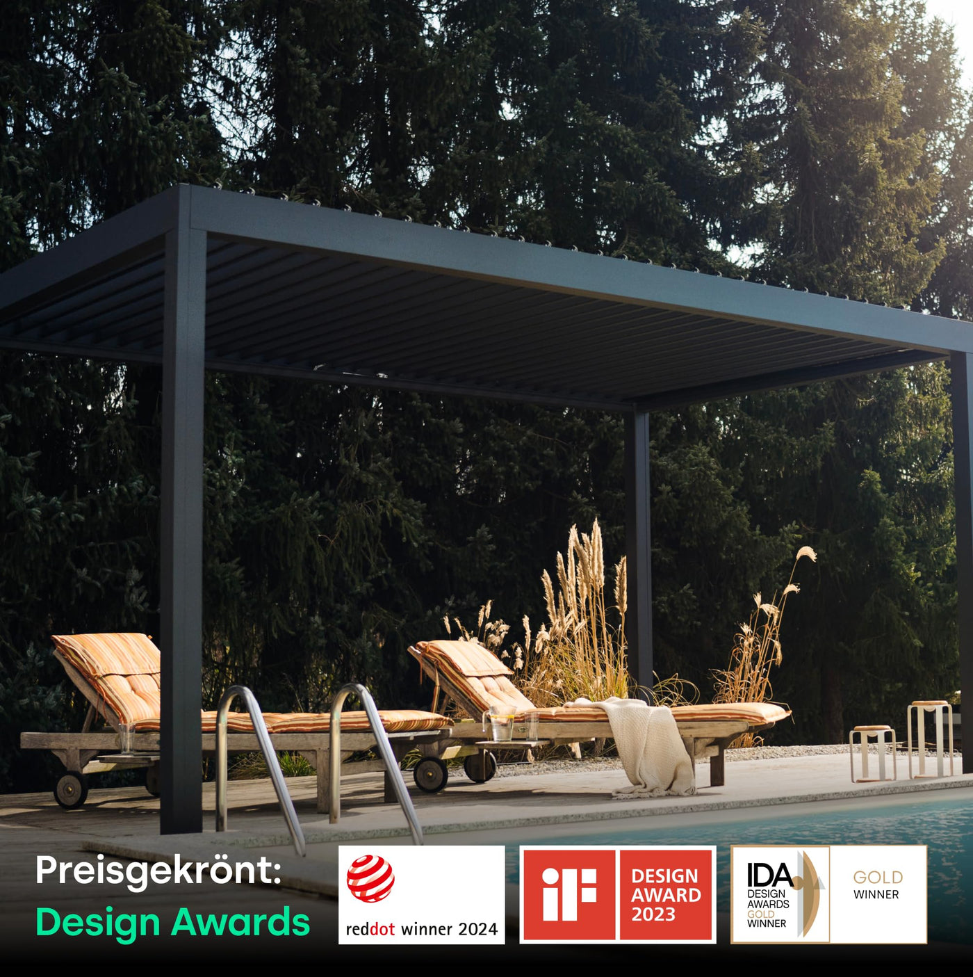 PERGOLUX – Sundream S2 elektrische Pergola – Garten Pavillon mit LED-Beleuchtung & elektrisch verstellbarem Lamellendach (Anthrazit Pergola mit Weißem Lamellendach, 3x5m Freistehend)