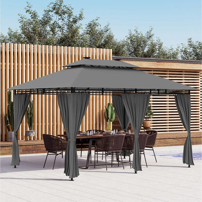 Homall Garten Pavillon 4x3x2,7m mit LED-Beleuchtung, 180g/m² Dachplane Wasserdicht Partyzelt, Metallrahmen Stabile Füße, Terrassenpavillon für 6-8 Personen, Dunkelgrau