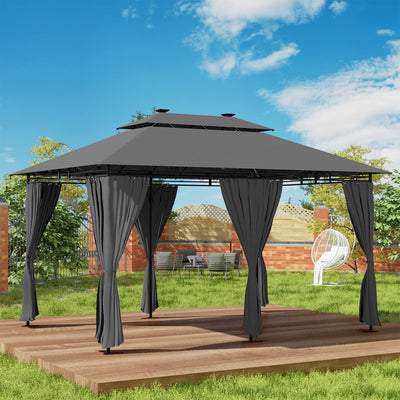 Homall Garten Pavillon 4x3x2,7m mit LED-Beleuchtung, 180g/m² Dachplane Wasserdicht Partyzelt, Metallrahmen Stabile Füße, Terrassenpavillon für 6-8 Personen, Dunkelgrau
