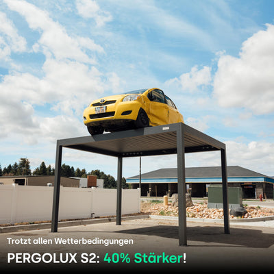 PERGOLUX – Sundream S2 elektrische Pergola – Garten Pavillon mit LED-Beleuchtung & elektrisch verstellbarem Lamellendach (Anthrazit Pergola mit Weißem Lamellendach, 3x5m Freistehend)