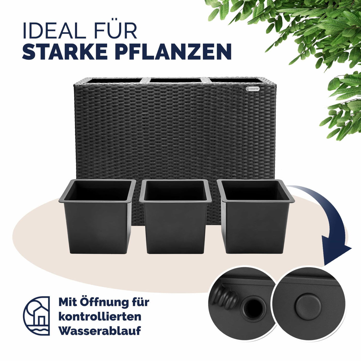 Casaria® Blumenkasten Rankgitter 3 Innentöpfe Polyrattangeflecht Rankhilfe Blumentopf Rattanoptik Pflanzkasten Schwarz