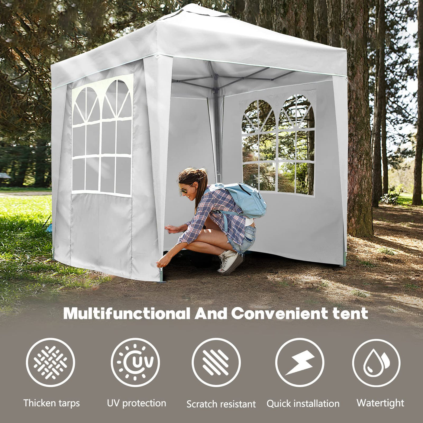 SANHENG Pop-Up-Pavillon, Pop-Up-Zelt mit Gewichten, vollständig wasserdicht, Allwetter-Pavillon, ideal für Outdoor, Party, Camping, 2 x 2 m, Weiß