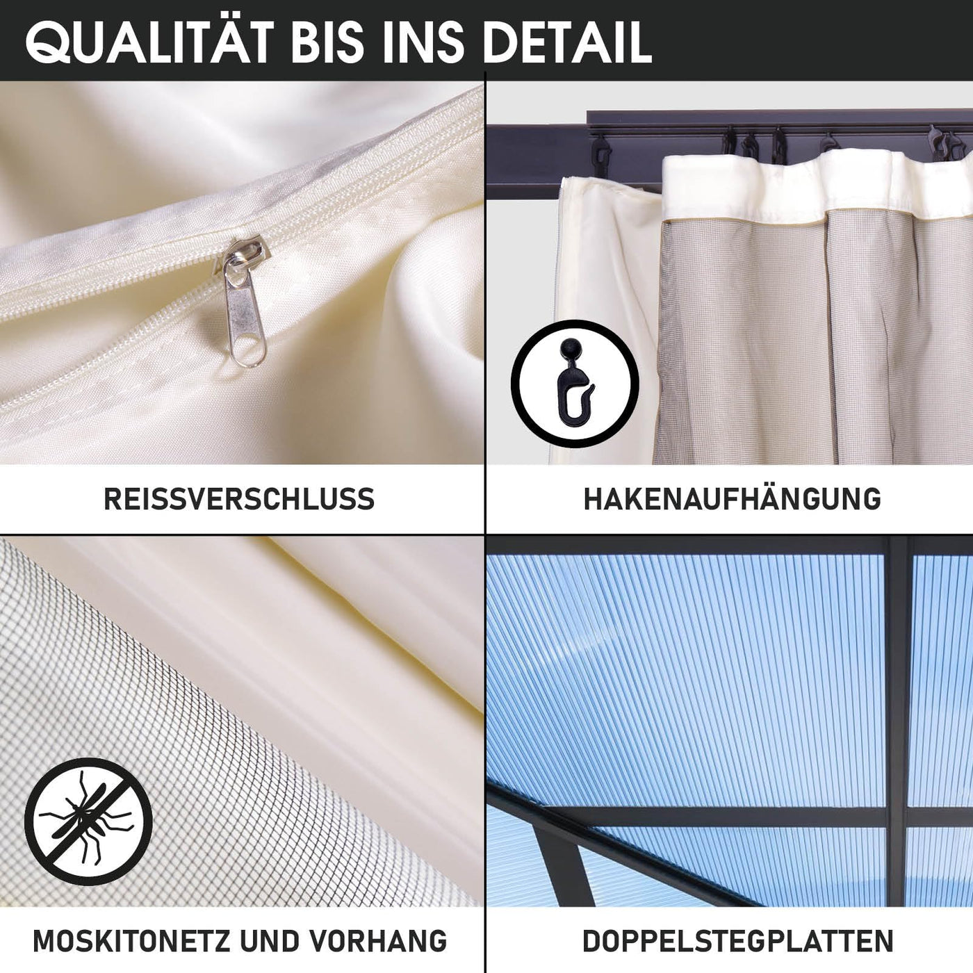 BRAST® Alu Pavillon Summerdream | viele Modelle & Farben | Größen 3x3m 3x4m | Moskitonetz + LEDs | TÜV geprüft | wasserdicht | UV-Schutz | festes Dach | 3x3m Grau LEDs