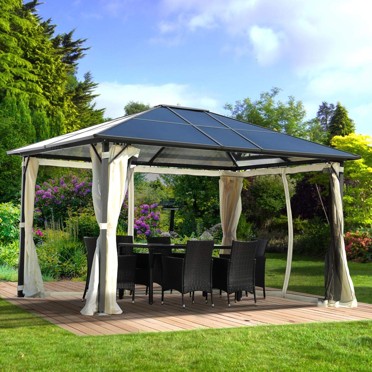 BRAST® Alu Pavillon Summerdream | viele Modelle & Farben | Größen 3x3m 3x4m | Moskitonetz + LEDs | TÜV geprüft | wasserdicht | UV-Schutz | festes Dach | 3x4m Beige LEDs