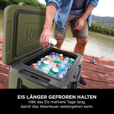 Ninja FrostVault Kühlbox mit Rollen und Isolierung, Thirti Flasche & Kühlakku, integrierter Dry Zone Schublade für Lagerung bei Kühlschranktemperatur, olivegrün, FB245AMZEUUKGN
