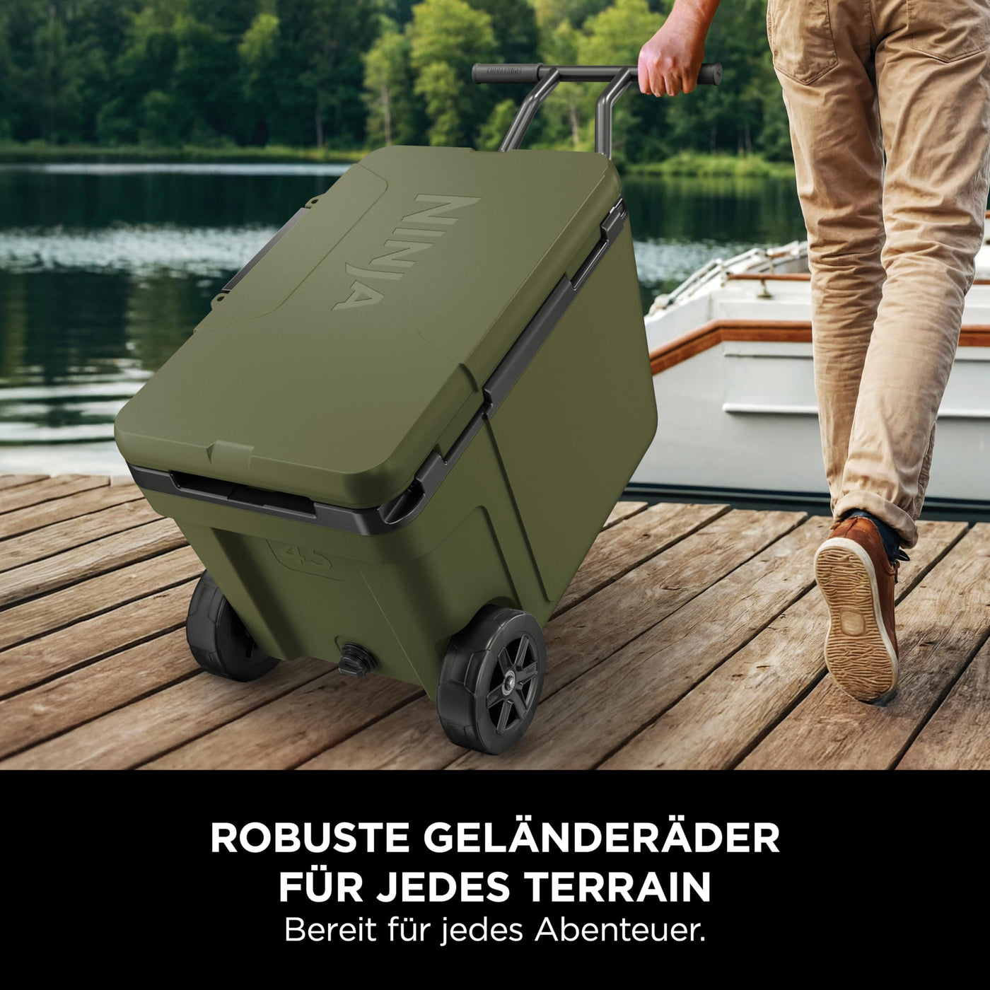 Ninja FrostVault Kühlbox mit Rollen und Isolierung, Thirti Flasche & Kühlakku, integrierter Dry Zone Schublade für Lagerung bei Kühlschranktemperatur, olivegrün, FB245AMZEUUKGN