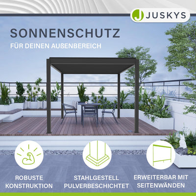 Juskys Lamellendach Tahiti 3x3 m - Stahl Pergola - Terrassenüberdachung stabil & wetterfest - Überdachung für Garten & Terrasse - Bausatz Anthrazit
