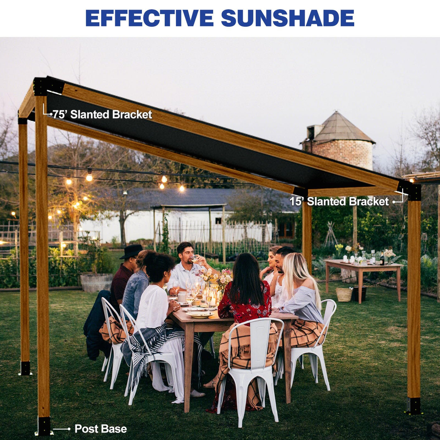 Grehitk Pergola Kit, Slanted Roof Pergola Bracket, 3-Way Brackets with Post Base Kit, Log Cabin Outdoor 4"x 4" (Actual 3.5" X 3.5") Lumber