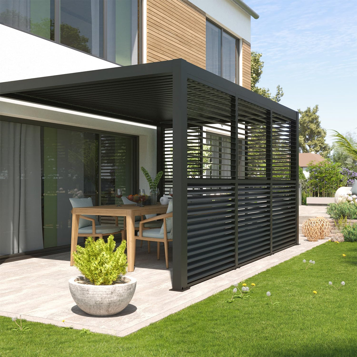 empasa Bewegliche Lamellenseitenwand für Pergola Zeus aus Aluminium Sichtschutz Paneel Windschutz Sonnenschutz, Terrasse, anthrazit, in Zwei Größen