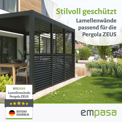empasa Bewegliche Lamellenseitenwand für Pergola Zeus aus Aluminium Sichtschutz Paneel Windschutz Sonnenschutz, Terrasse, anthrazit, in Zwei Größen