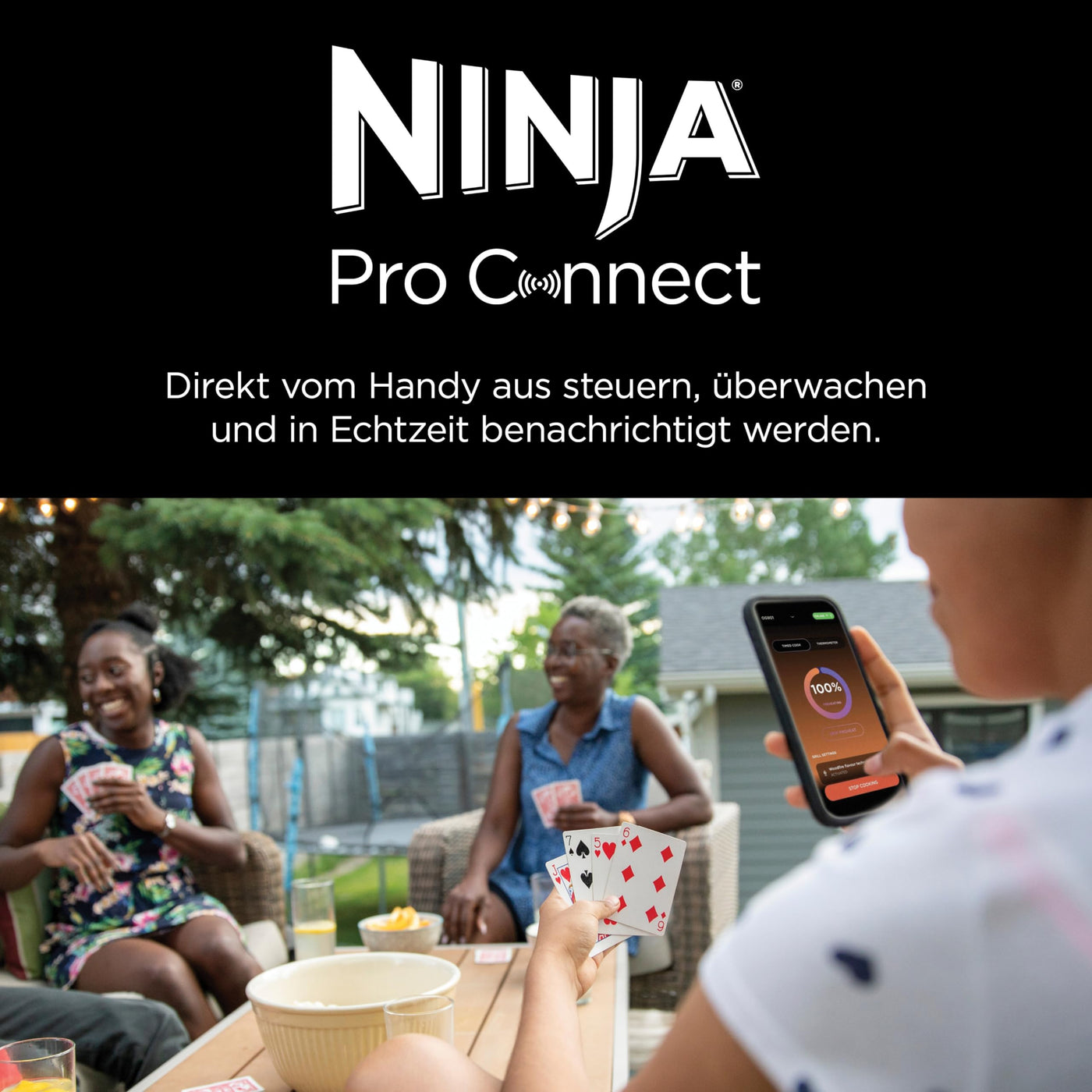 Ninja Woodfire Pro Connect XL Elektrischer BBQ Smoker Grill, App-Steuerung, digitaler Temperaturfühler, Rippenrost, Deckel, großer 7-in-1 Outdoor Grill & Heißluftfritteuse, blau & schwarz OG901EUAMZ