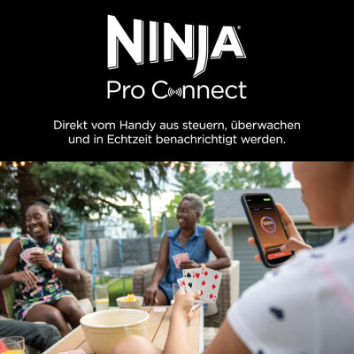 Ninja Woodfire Pro Connect XL Elektrischer BBQ Smoker Grill, App-Steuerung, digitaler Temperaturfühler, Rippenrost, Deckel, großer 7-in-1 Outdoor Grill & Heißluftfritteuse, blau & schwarz OG901EUAMZ