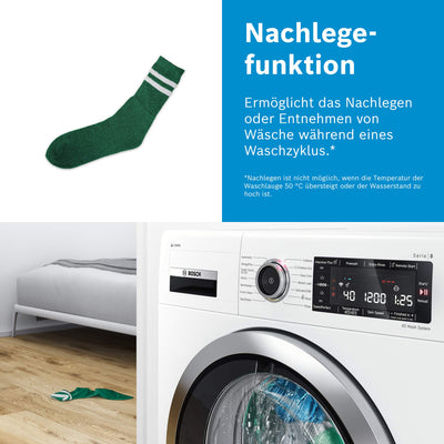 Bosch WAN282A2 Serie 4 Waschmaschine, 7 kg, 1400 UpM, EcoSilence Drive leiser und effizienter Motor, NightWash extra leises Programm, SpeedPerfect schneller saubere Wäsche, Nachlegefunktion
