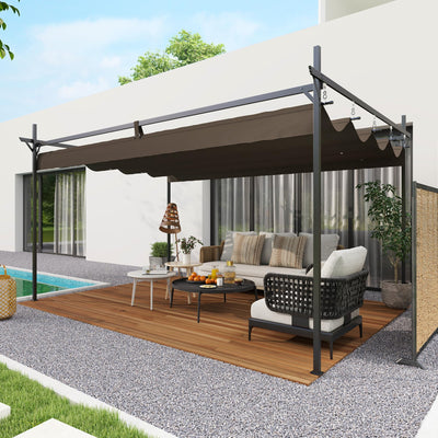Outsunny 10' x 13' Retractable Pergola Canopy with Stronger Metal Frame, Outdoor Pergola Sun Shade Shelter for Garden, Patio, Backyard, Deck, Brown