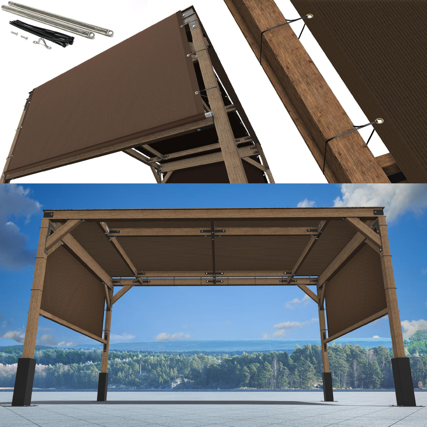 ShadeMart Pergola-Sonnenschutz mit Edelstahl-beschwerten Stangen und Ösen, 3 m x 50 cm (B x L), Braun – Ersatz-Terrassenüberdachung in handelsüblicher Qualität 260 g/m²