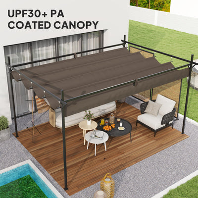 Outsunny 10' x 13' Retractable Pergola Canopy with Stronger Metal Frame, Outdoor Pergola Sun Shade Shelter for Garden, Patio, Backyard, Deck, Brown