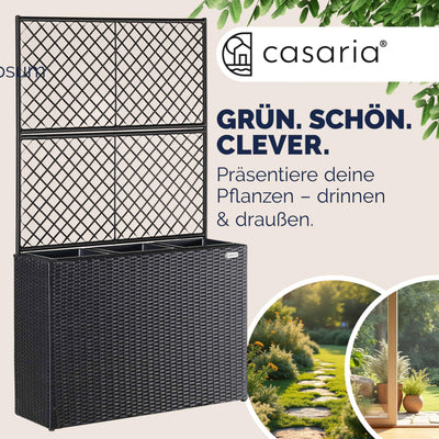 Casaria® Blumenkasten Rankgitter 3 Innentöpfe Polyrattangeflecht Rankhilfe Blumentopf Rattanoptik Pflanzkasten Schwarz