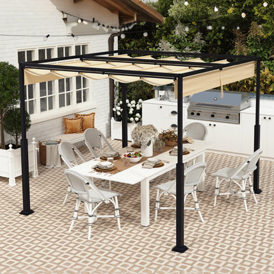 UISEBRT 3x3 m Pergola Pavillon mit stabilem Stahlgestell und hochwertigem Schiebedach aus PA-beschichtetem Polyester, freistehende Terrassenüberdachung, ideal für Outdoor (Beige)