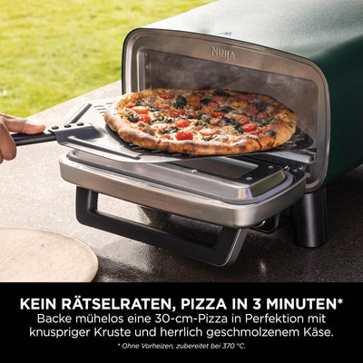 Ninja Artisan Outdoor-Pizzaofen und Heißluftfritteuse, 4 Funktionen, Servierbrett, Pizza-Wiegemesser, 30-cm-Pizzastein, Pizzaschale, Backblech und Heißluft-Fritteusen-Korb, Grün MO201AMZEU