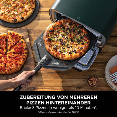 Ninja Artisan Outdoor-Pizzaofen und Heißluftfritteuse, 4 Funktionen, Servierbrett, Pizza-Wiegemesser, 30-cm-Pizzastein, Pizzaschale, Backblech und Heißluft-Fritteusen-Korb, Grün MO201AMZEU