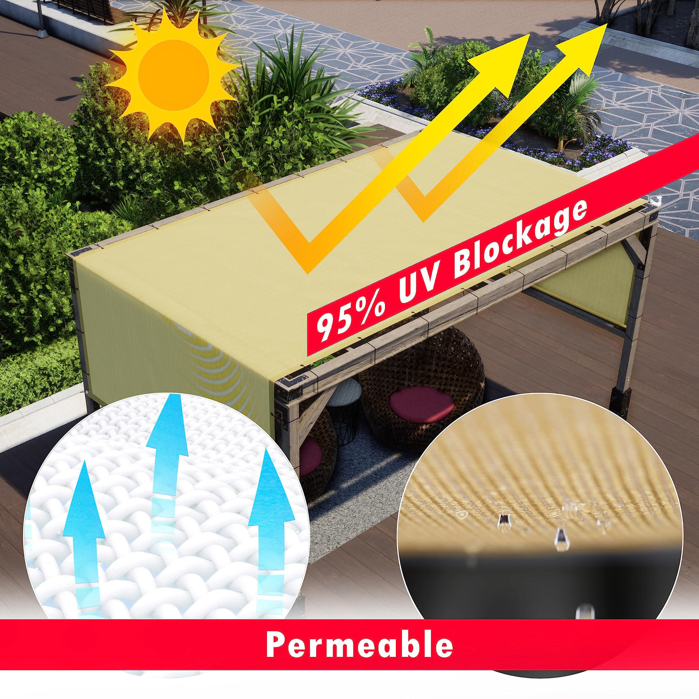 ShadeMart Pergola-Sonnenschutz mit Edelstahl-beschwerten Stangen und Ösen, 3 m x 50 cm (B x L), Braun – Ersatz-Terrassenüberdachung in handelsüblicher Qualität 260 g/m²