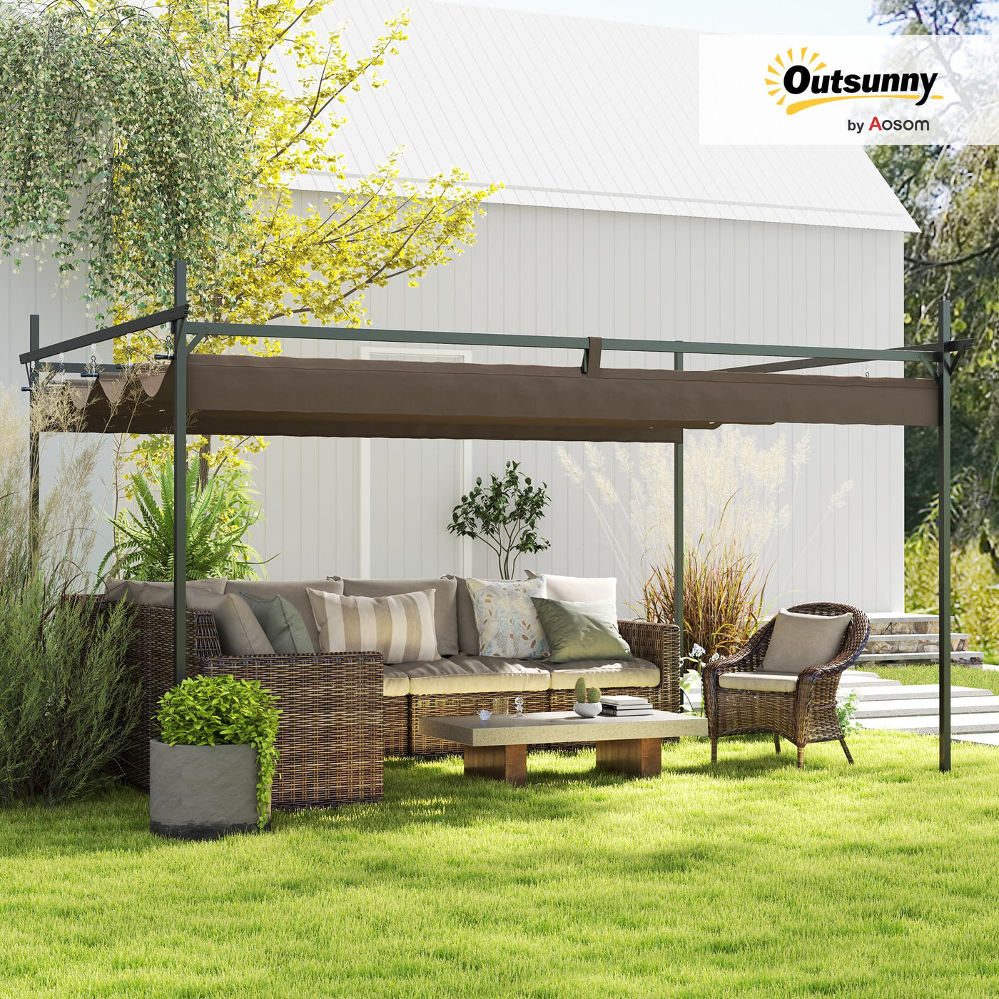 Outsunny 10' x 13' Retractable Pergola Canopy with Stronger Metal Frame, Outdoor Pergola Sun Shade Shelter for Garden, Patio, Backyard, Deck, Brown