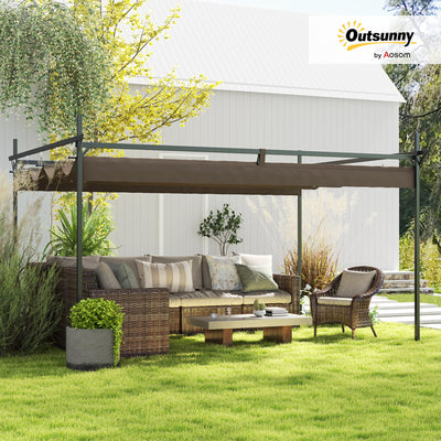 Outsunny 10' x 13' Retractable Pergola Canopy with Stronger Metal Frame, Outdoor Pergola Sun Shade Shelter for Garden, Patio, Backyard, Deck, Brown