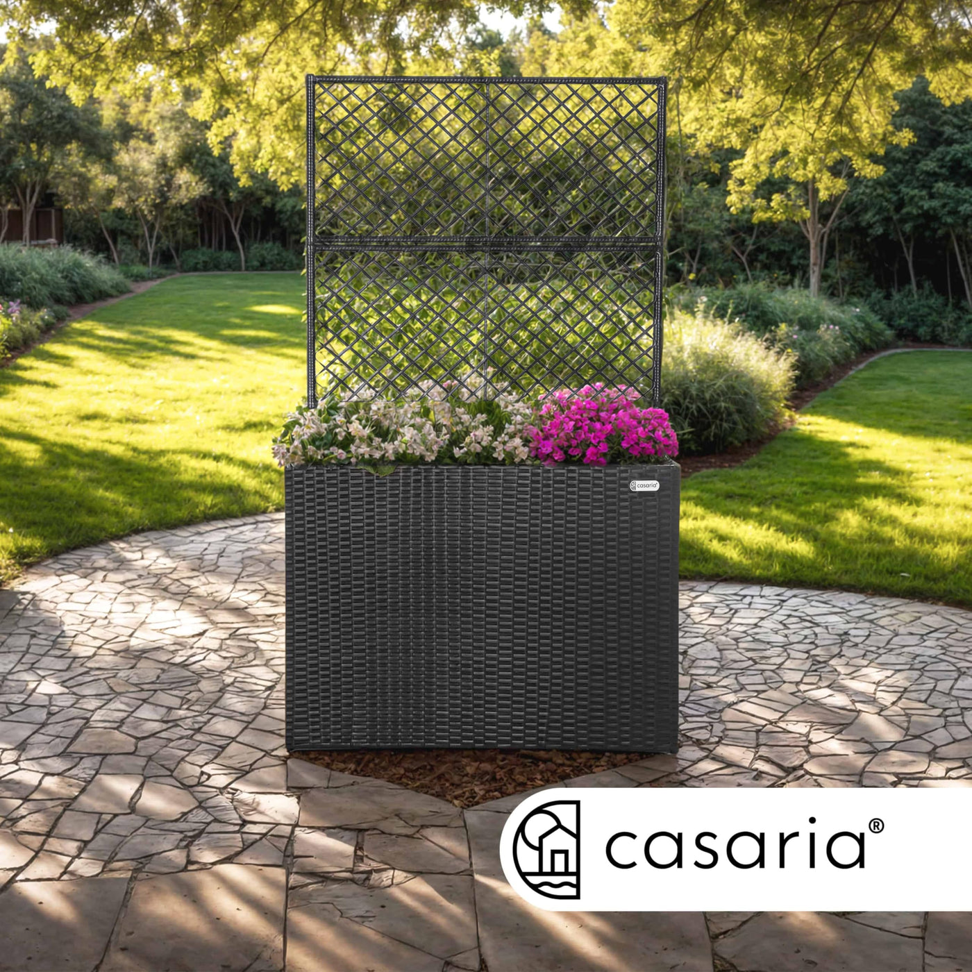Casaria® Blumenkasten Rankgitter 3 Innentöpfe Polyrattangeflecht Rankhilfe Blumentopf Rattanoptik Pflanzkasten Schwarz