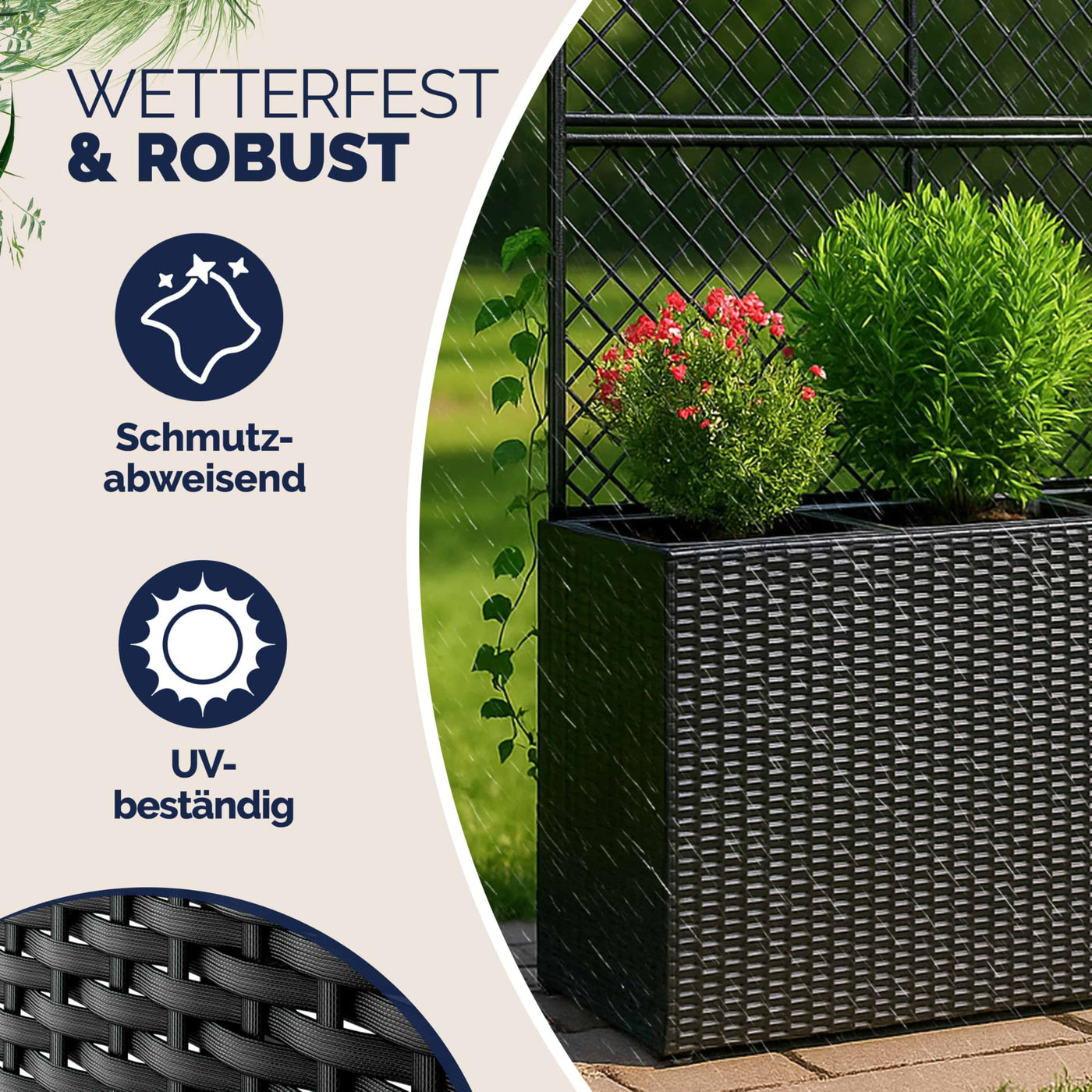 Casaria® Blumenkasten Rankgitter 3 Innentöpfe Polyrattangeflecht Rankhilfe Blumentopf Rattanoptik Pflanzkasten Schwarz