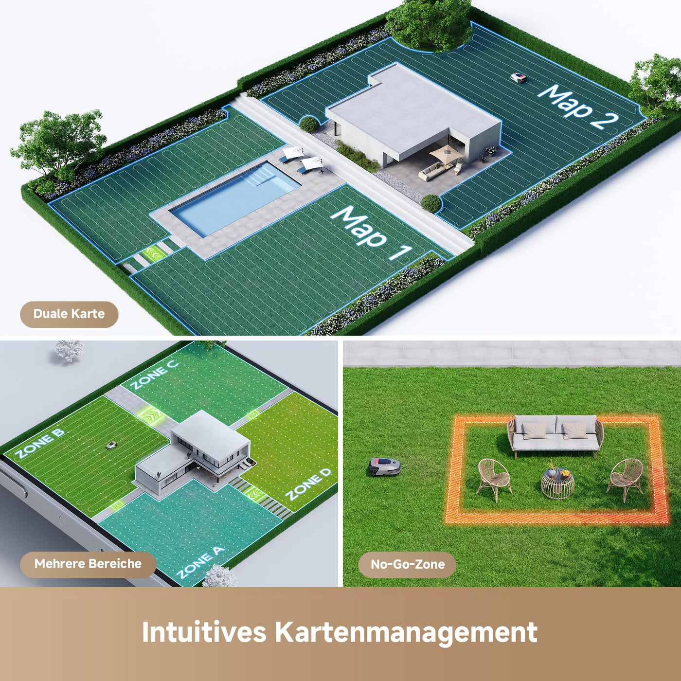 dreame Intelligenter Mähroboter A1 Pro ohne Begrenzungskabel, 3D-LiDAR, Drahtloser Umfang, 2000m², App-Steuerung, OmniSense Technologie, Intuitive Zonenverwaltung, Intelligente Hindernisvermeidung
