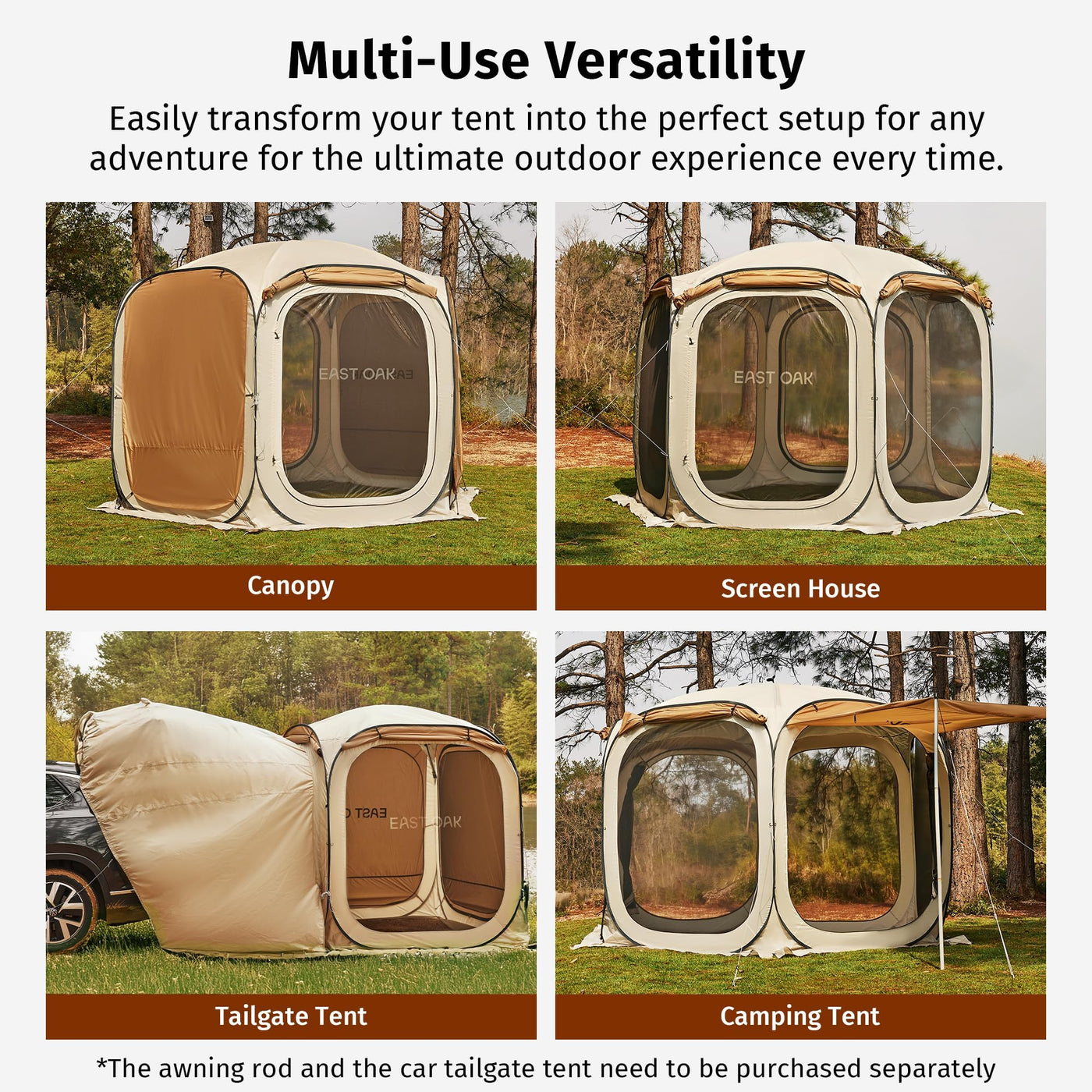 EAST OAK 12×12 FT Pop Up Canopy Tent with Mesh | Outdoor Screen House with 6 Sunshades | Instant Canopy with Portable Carry Bag | Gazebo Tent for Camping, Patio, and Beach | Beige