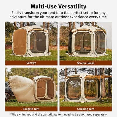 EAST OAK 12×12 FT Pop Up Canopy Tent with Mesh | Outdoor Screen House with 6 Sunshades | Instant Canopy with Portable Carry Bag | Gazebo Tent for Camping, Patio, and Beach | Beige