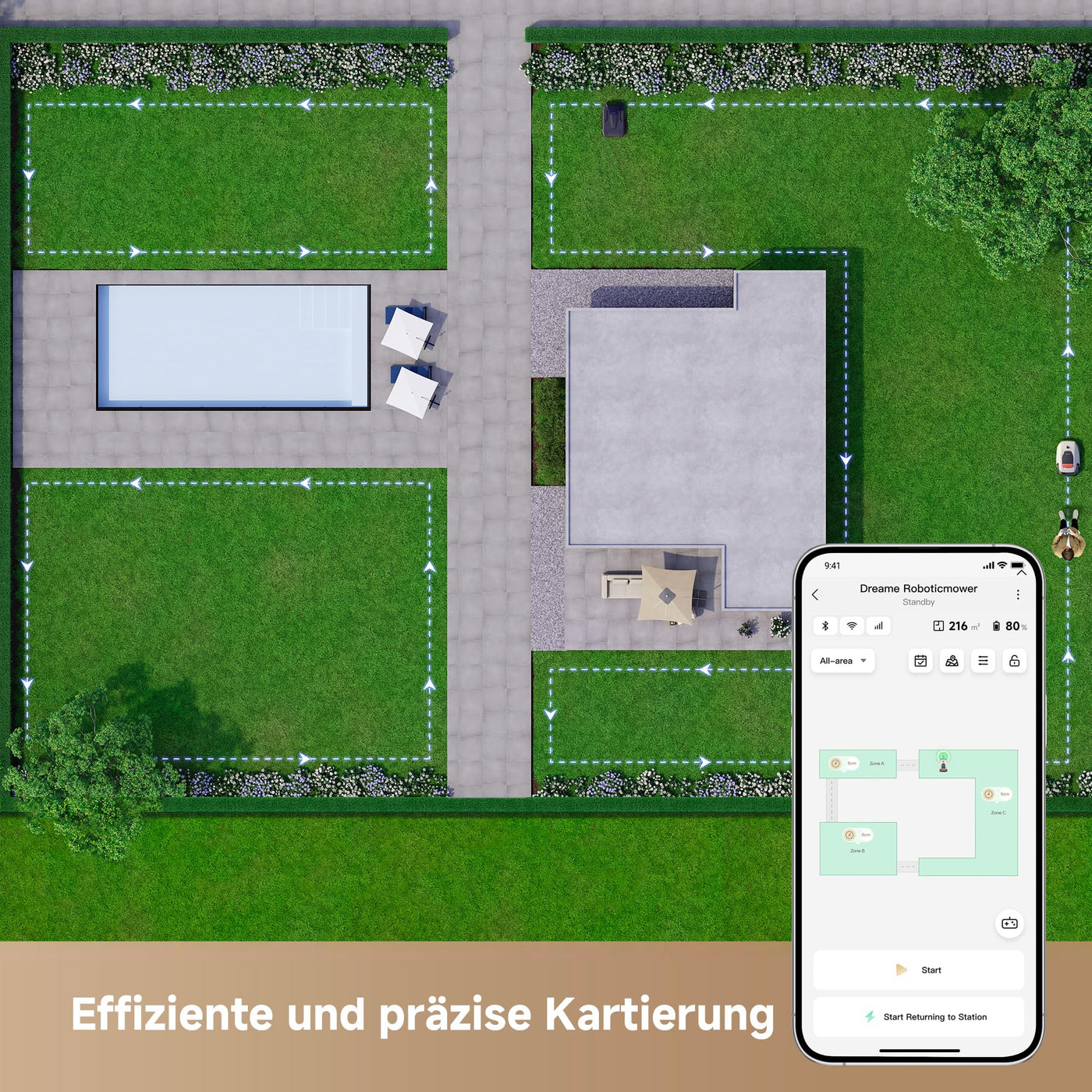 dreame Intelligenter Mähroboter A1 Pro ohne Begrenzungskabel, 3D-LiDAR, Drahtloser Umfang, 2000m², App-Steuerung, OmniSense Technologie, Intuitive Zonenverwaltung, Intelligente Hindernisvermeidung