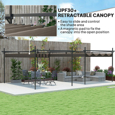 Outsunny 10' x 13' Retractable Pergola Canopy with Stronger Metal Frame, Outdoor Pergola Sun Shade Shelter for Garden, Patio, Backyard, Deck, Brown